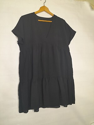 #ad Black Large Tiered Boho Style Mini Dress $14.25
