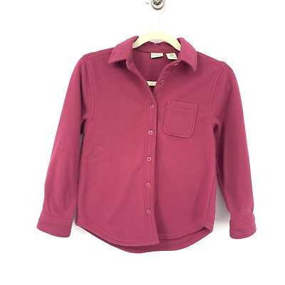 LL Bean Kids Girls 8 Medium Shirt Button Down Top Thick Fleece Magenta Purple $19.74