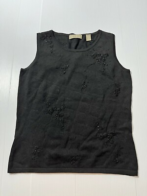 Womens Black Kate Hill Stretchy Beaded Silk Blend Tank Top Size S W5 $24.95