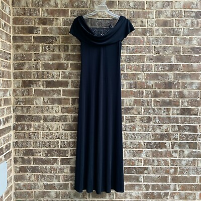 #ad Patra Women’s Sheer Embroidered Neckline Maxi Dress Navy Blue Size 12 $89.00