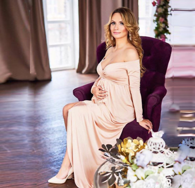 #ad Long Shoulderless Maternity Photography Props Split Front Pregnancy Maxi Dress $45.42