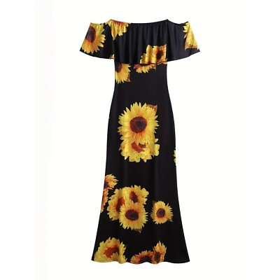 #ad Woman#x27;s Off the shoulder Sunflower Maxi Dress Plus Size 3XL $25.00