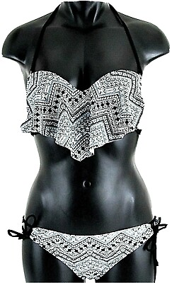 #ad Arizona Small Bikini Black Push Up Aztec Swimsuit Convertible Strapless Set New $71.99