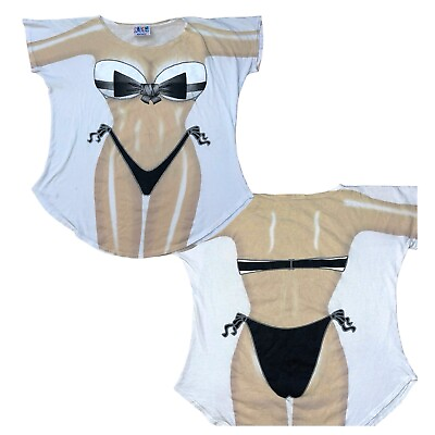#ad Vintage 90s My Bikini Cover Up T Shirt LA Imprints One Size Black White Funny $26.22