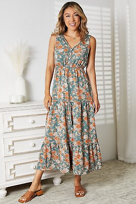 #ad Boho Style Dress Floral V Neck Tiered Sleeveless Dress $33.45