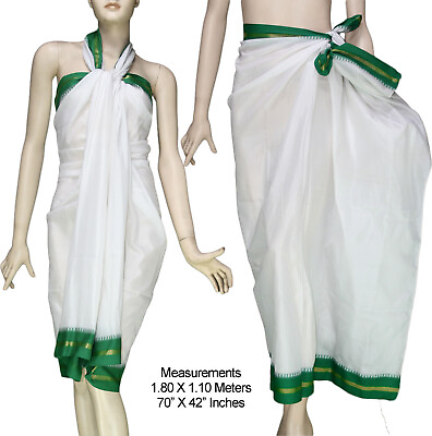 #ad Beautiful Art Silk Beach Wrap Scarf Pareo Bikini Cover Up White Green 1599 $14.99