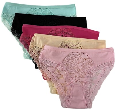#ad Lot 5 Womens Sexy Bikini Panties Brief Floral Lace Cotton Underwear #6870 $10.99