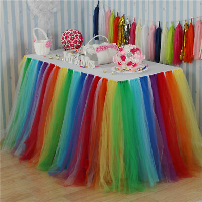 #ad 100x80cm Tulle Table Skirt Tableware Cover Wedding Birthday Halloween Home Decor $19.82