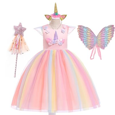 #ad #ad Girls Knee Dress Kids Birthday Party Princess Halloween Christmas Children Ball $47.26