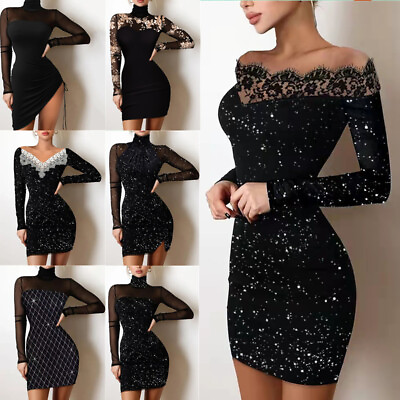 #ad #ad Women#x27;s Slim Fit Gold Stamped Off Shoulder Wrap Hip Black Dress $22.04