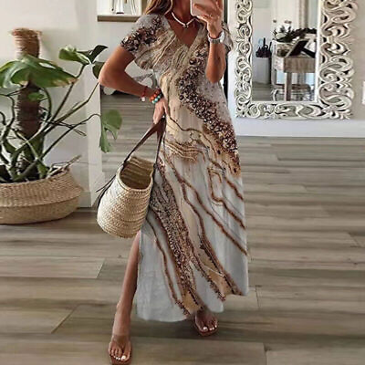 #ad #ad Boho Womens Floral Split Plus Summer Vacation Party Long Maxi Dress Kaftan Dress $24.35