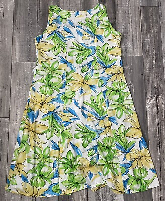 #ad Tadmor Co Womens Summer Dress Size XL Floral Flower Pattern White Green Yellow $9.99