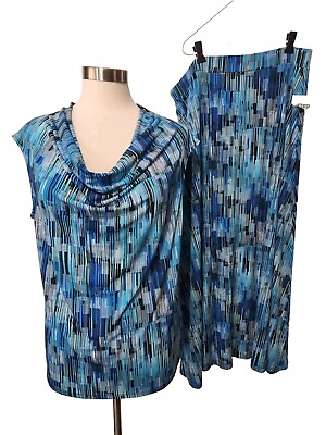 #ad Kasper Top amp; Maxi Skirt Set Womens XL Turquoise Sleeveless Elastic Waist Skirt $20.98