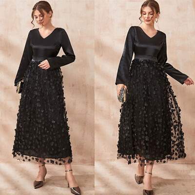 #ad Fashion Women Muslim Long Sleeve Maxi Dress Kaftan Cocktail Party Dresses Gown C $42.61
