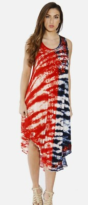 New Riviera Sun Large Red White Blue Embroidered Gauze Beach Dress Cover up 50$ $26.31