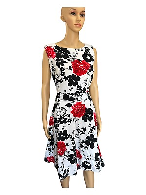 #ad Midi Dresses For Women Vintage Sleeveless Floral Print A line Pleated Dress XL $15.00