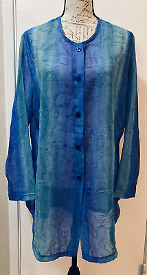#ad ABSOLUTELY BEACH Bathing Swimsuit Beach Cover Up Shirt Button Up Blue Green L $15.99