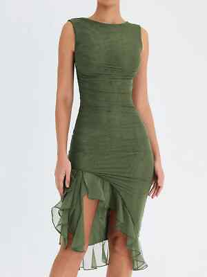 #ad Elegant Ruffle Midi Dress for Women New Backless Sleeveless Irregular Party $29.03