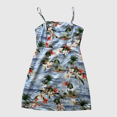 #ad Forever 21 Women’s Blue Spaghetti Strap Mini Dress Size M Tropical Beachy Linen $5.00