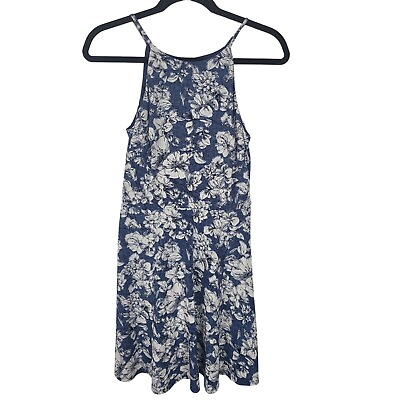 #ad Fortune amp; Ivy Blue White Floral Summer Dress XS Womens Knee Length Mock Neck $13.49