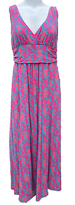#ad Lilly Pulitzer Maxi Dress Xlarge Pink Aqua Sleeveless Seahorses Secret Cami Sash $64.00