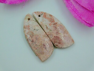 #ad DIY Top Front To Back Drilled Pink Wood Jasper Earrings Making Beads 28x12MM $4.79