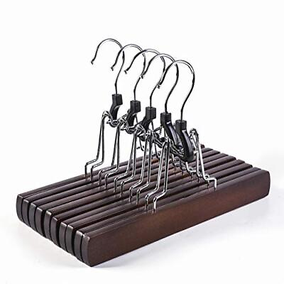 #ad Walnut Wooden Pants Hangers 10 Pack Wood Clamp Hangers with Non Slip Padded ... $27.16