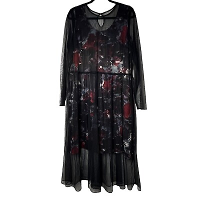 #ad Simply Vera Wang Maxi Dress Long Sleeve Sheer Black Overlay XL Floral CHRISTMAS $28.42