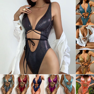 #ad Women#x27;s Bikini One Piece Swimsuit Strappy Lace Up Swimwear Bathing Suit $25.00