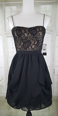Aqua Black Lace Chiffon Party Short Mini Dress Women#x27;s Sz 8 NWT A4 $19.98