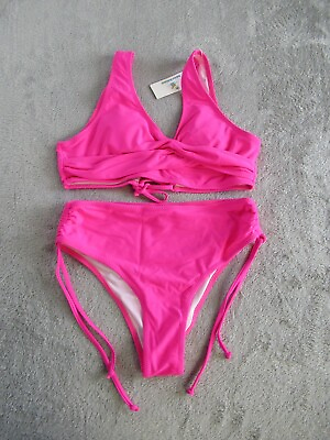 #ad Beachsissi Bikini 2 Piece Bathing Suit Women#x27;s Medium Pink Crossover Tie Back $6.95