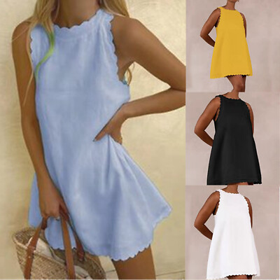 #ad #ad Dress Sleeveless Plus Size Beach Casual Sexy Holiday Dresses UK Women Sundress $19.47