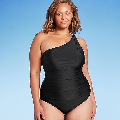 Women#x27;s Tummy Control One Shoulder Ruched High Coverage One Piece Swimsuit $17.99