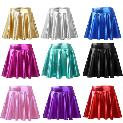 #ad US Girls Metallic Dance Pleated Skirts Ballet Modern Dance A Line Tutu Skirts $12.74