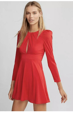 #ad $79 EXPRESS new PLUNGING KEYHOLE FIT AND FLARE DRESS SZ 8 NWT red $45.72