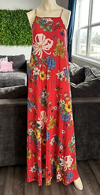 #ad #ad ASOS Red Floral Maxi Dress Size 8 Pleated Sleeveless $27.45