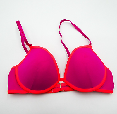#ad Victorias Secret Bikini Top 34C Pink Orange Padded Push Up 34 C Swimwear New $24.99