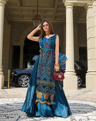 #ad Teal Blue Lehenga Choli Indian Ethnic Lengha Chunri Skirt Long Top Dress Sari $69.61
