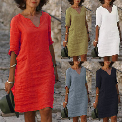 Women Sundress Short Sleeve Casual Ladies T shirt Dress Loose Summer Dress Plus $12.15