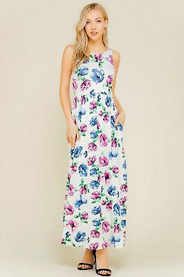 #ad Ivory Shirring Maxi Dress Spring Summer Floral $24.99