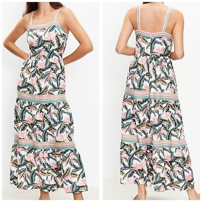 NEW NWT $120 Loft Paradise Tropical Tiered Maxi Dress Sleeveless Green Multi 2 $29.99