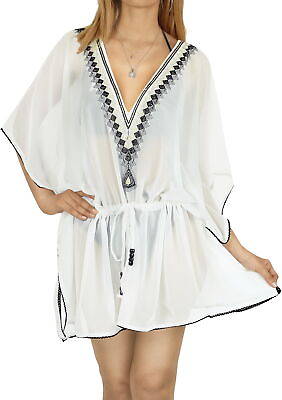 #ad LA LEELA Women#x27;s Loose Beach Casual Swimsuit Cover Up 2X 3X White Solid $22.94