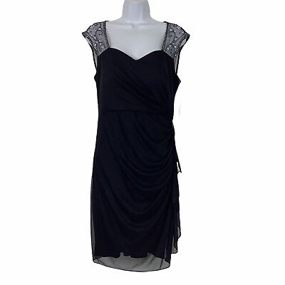 #ad Stenay Navy Blue Beaded Cocktail Dress Size 10 Sweetheart Neckline Draped $47.39