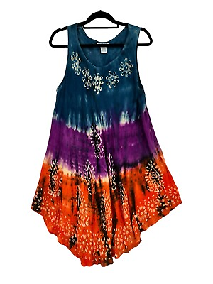 #ad FREE SIZE CUTE OPTIONS Colorful Beach Cover Up Dress Tie Dye Beach Ocean Casual $17.99