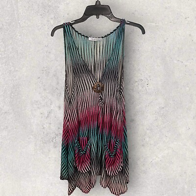 #ad Paradise USA Bathing Suit Cover Up Womens L XL Tunic Top Pink Blue Black $10.00