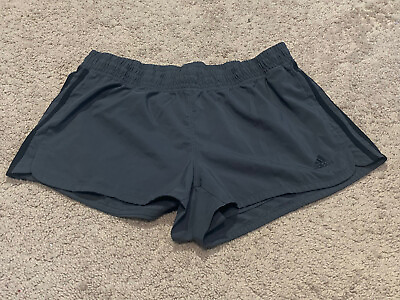 Adidas Womens Short Size Large Gray Black Logo Climalite Athletic Shorts $12.99