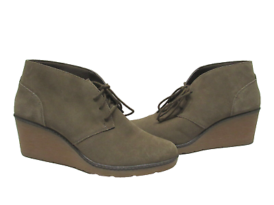 #ad CLARKS Soft Cushion Womens size 11 Taupe Suede Lace Up 3quot; Wedge Ankle Boots $33.99