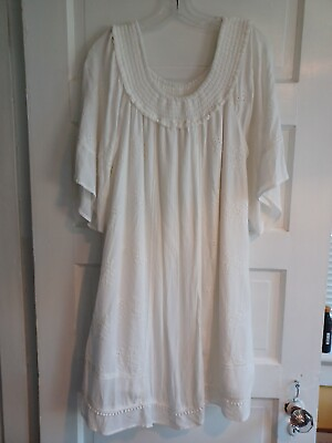 #ad Knox Rose white boho dress L sleeves embroidery smocking graduation beach resort $17.99