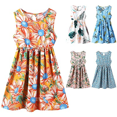 #ad Summer Girls Dress Floral Print Sleeveless Casual A Line Dresses $13.79