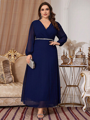 #ad Dubai Women Chiffon Long Dress Evenin Party Plus Size Kaftan Elegant Muslim Gown $41.75